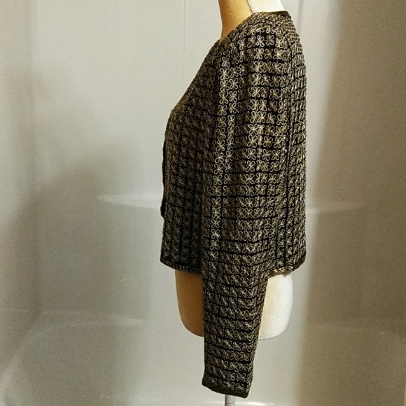 Vintage Laurence Kazar Black Silk Jacket with Gold Bugle Beads – Size PXL - Picture 3 of 8